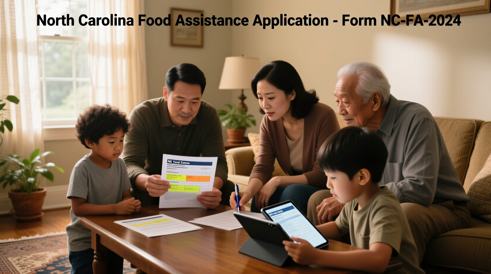 Family reviewing NC Food Stamps application documents