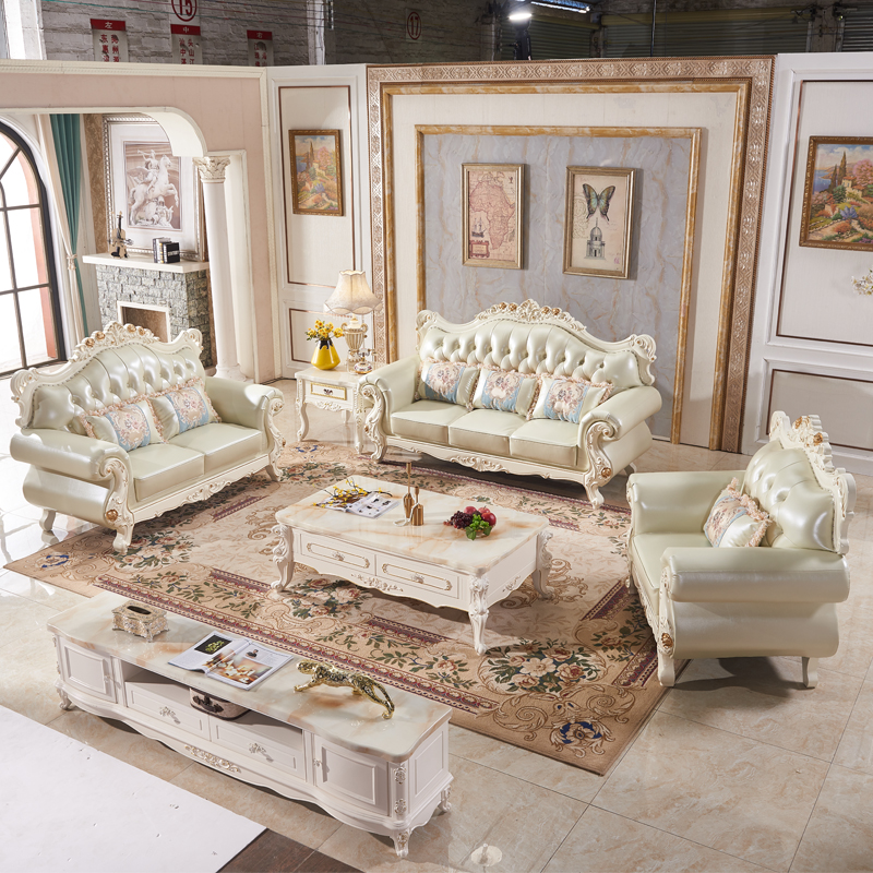 Luxury Carving Wood Sofa Set - Elegant Living Room Furniture
