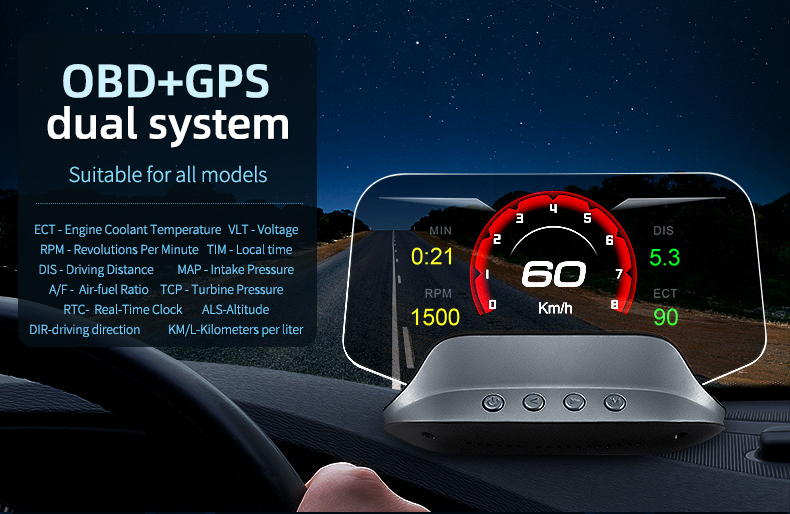 C3 Universal to all cars HUD Car Navigation OBD2 GPS Dual system head up display HUD