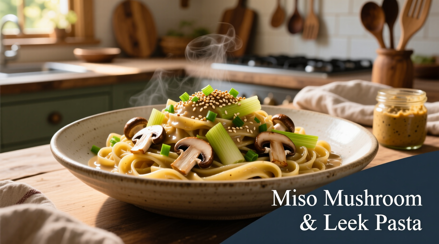 miso mushroom and leek pasta
