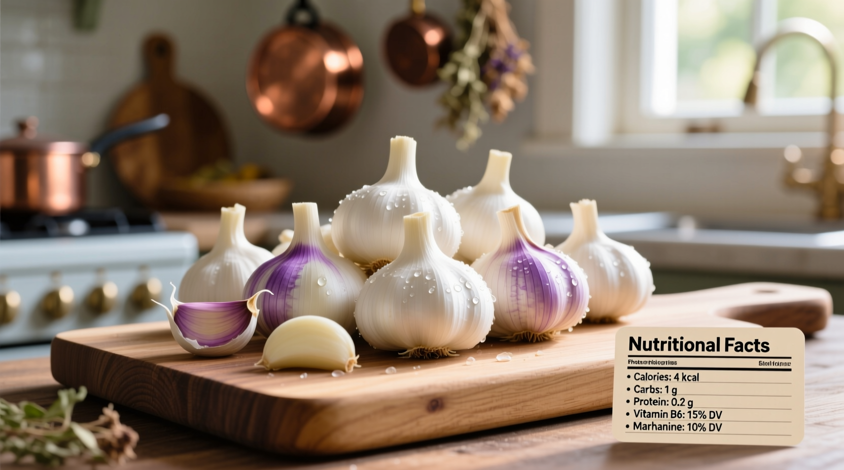 Fresh garlic cloves with nutritional facts