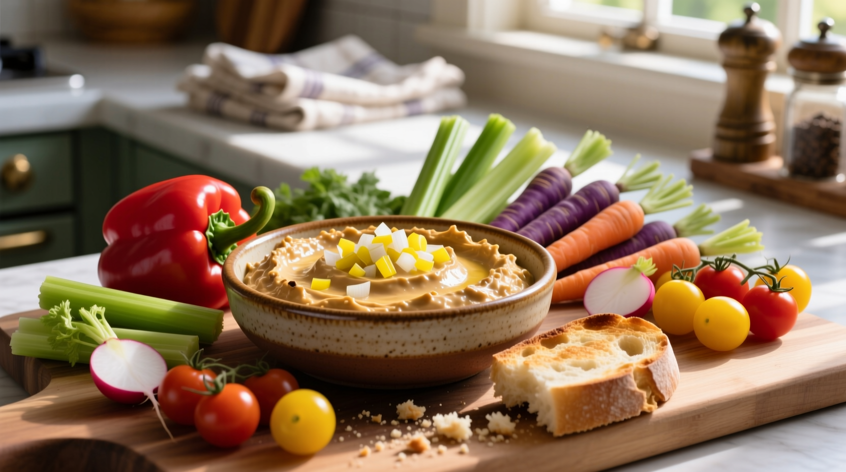 Daisy French onion dip served with assorted vegetable crudités