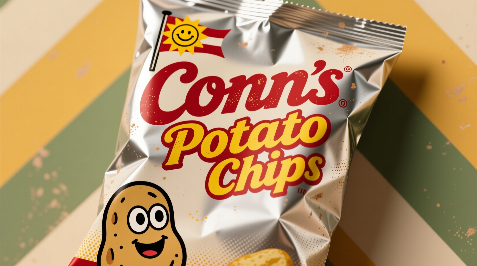 Vintage Conns Potato Chips packaging from the 1970s