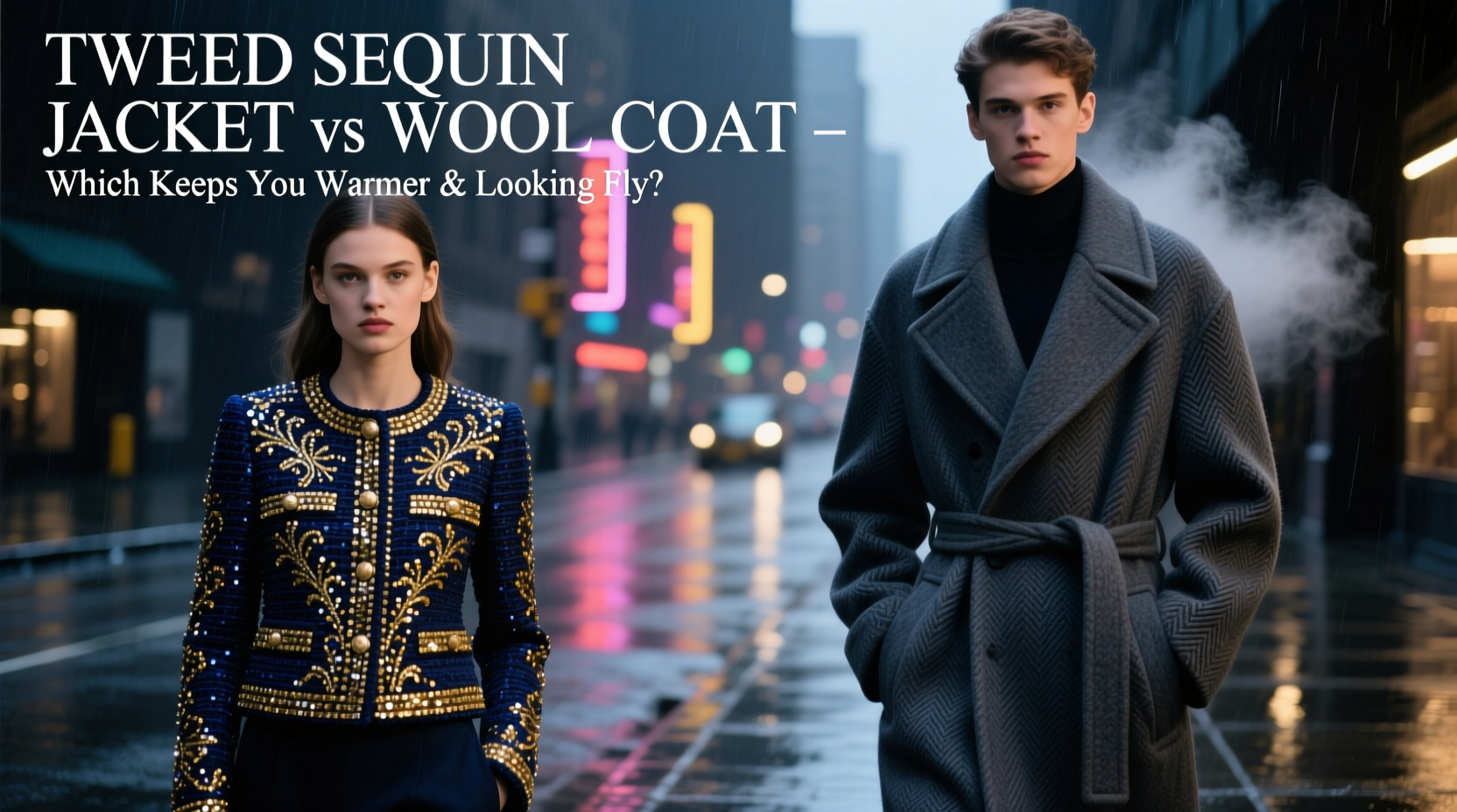 tweed sequin jacket vs wool coat which one keeps you warmer and looking fly