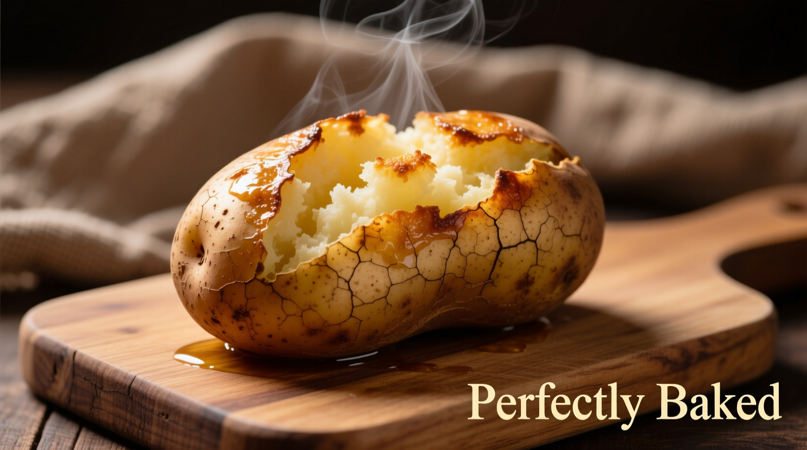 Perfectly baked russet potato with crispy skin