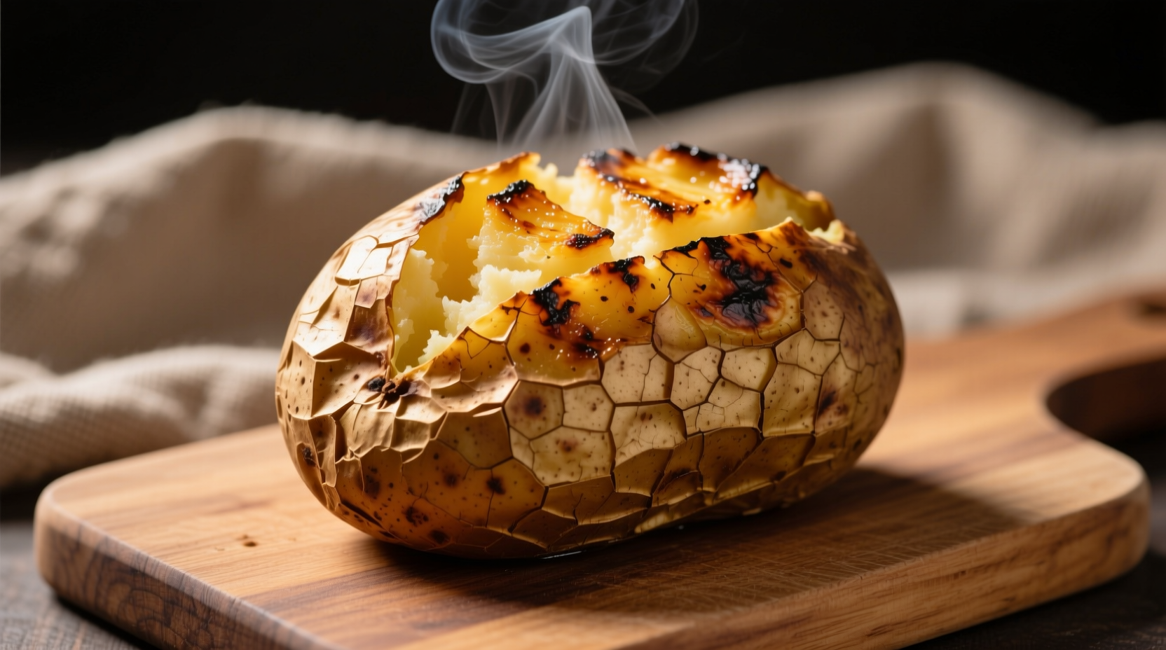 Perfectly grilled baked potato with crispy skin