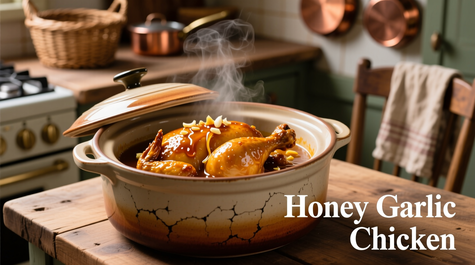 Honey garlic chicken simmering in crock pot
