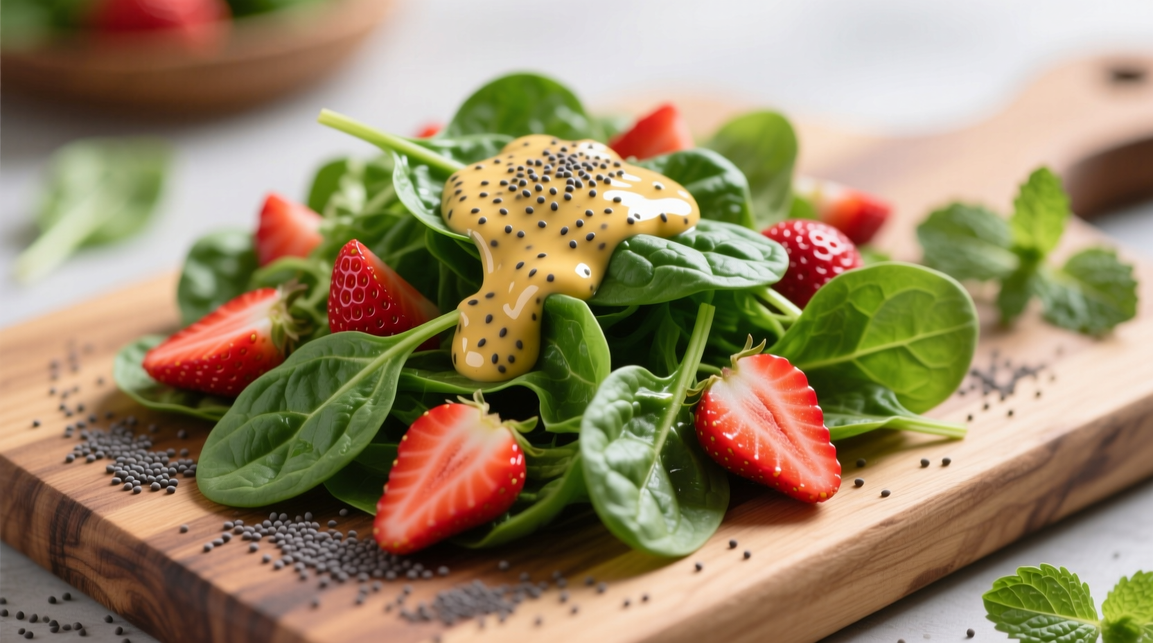 Fresh spinach and strawberry salad with poppy seed dressing