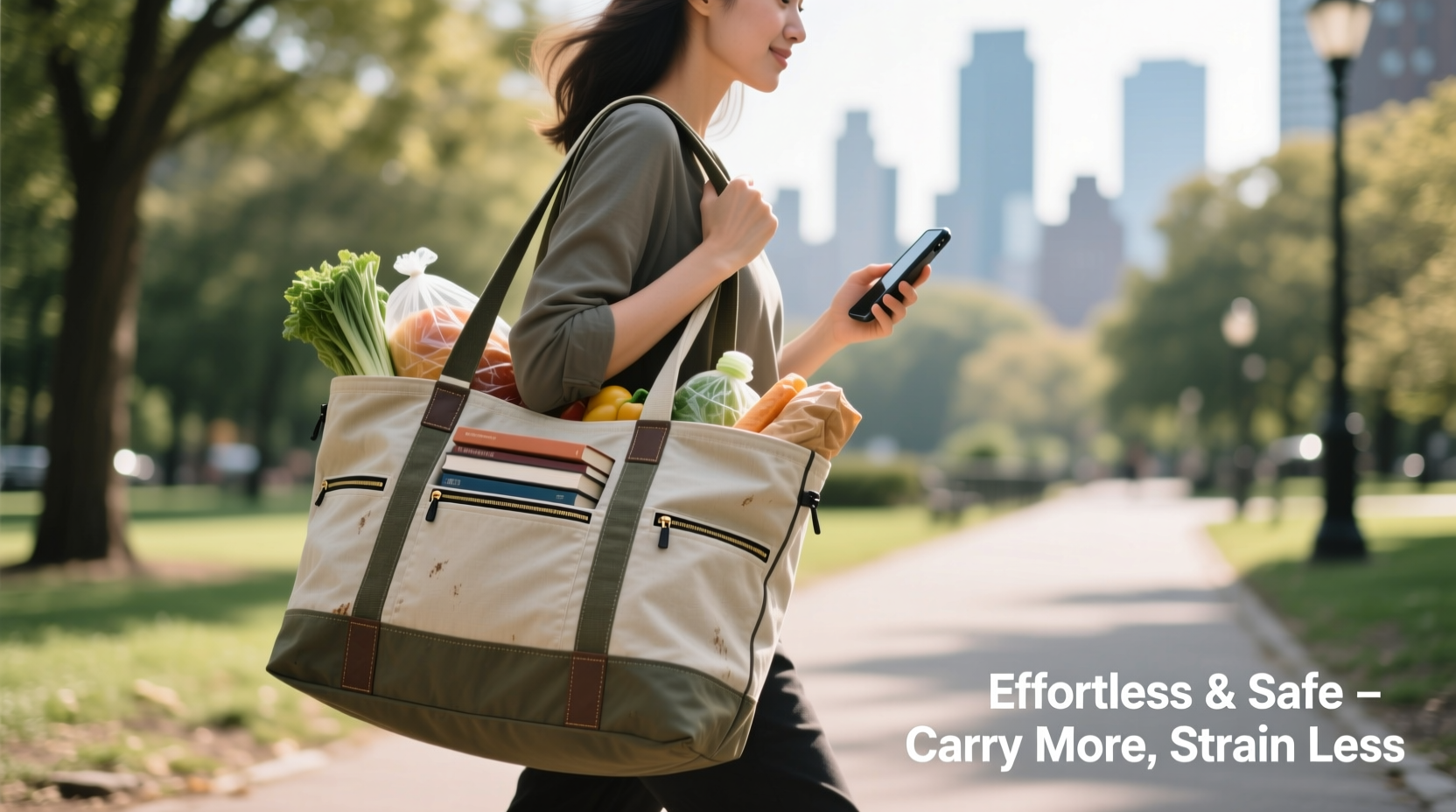 effortless ways to safely carry heavy items in your large tote bag without strain