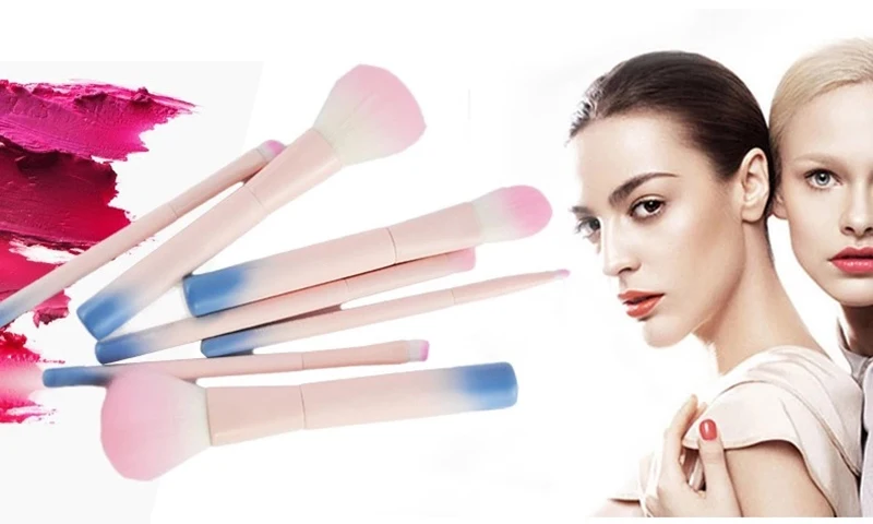 New arrival and beauty gradual change color 7pcs private label makeup brush set with hard paper box package