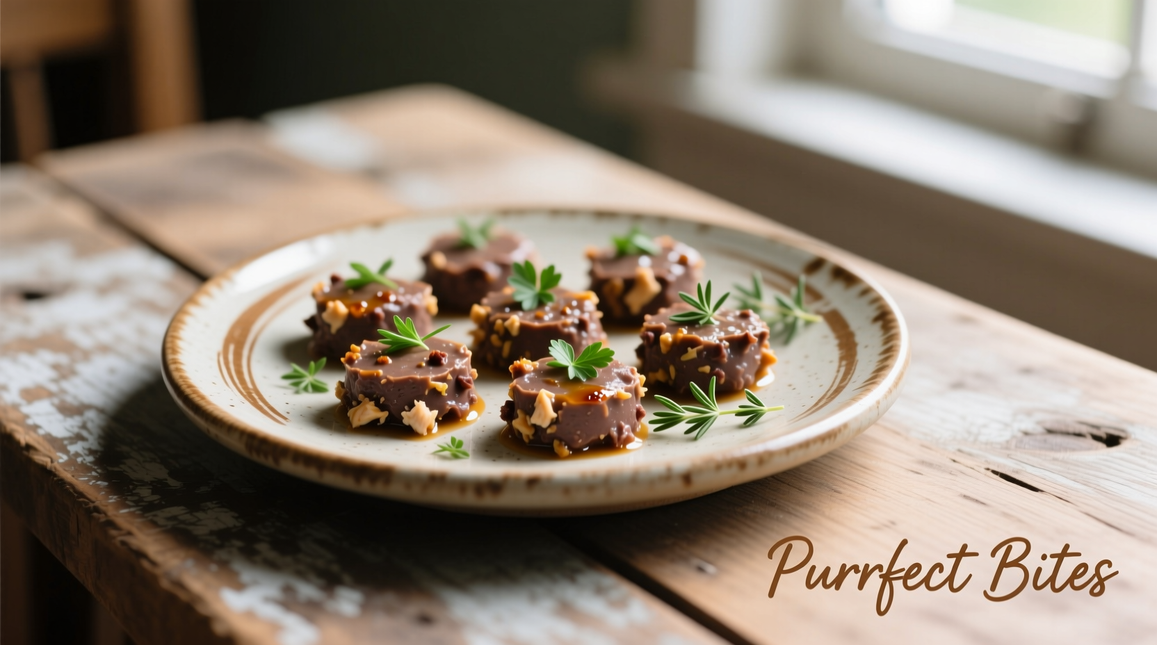 Homemade chicken liver cat treats on ceramic plate