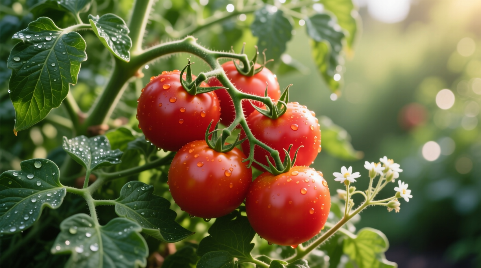 Ripe Princess tomatoes on vine with green foliage