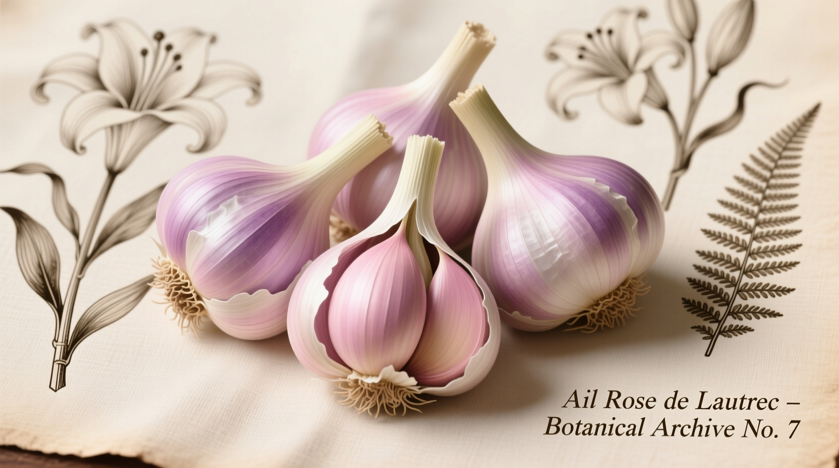 Fresh Ail Rose de Lautrec garlic bulbs with pinkish skin