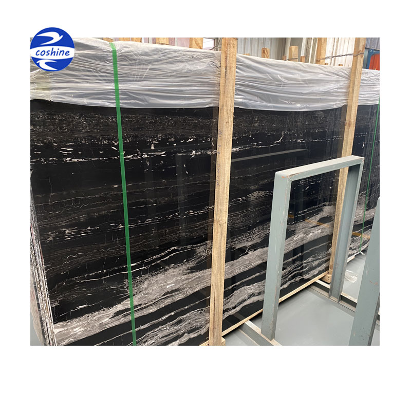 室内装饰黑色大理石银龙线条抛光板,用于地板墙面覆盖踢脚线