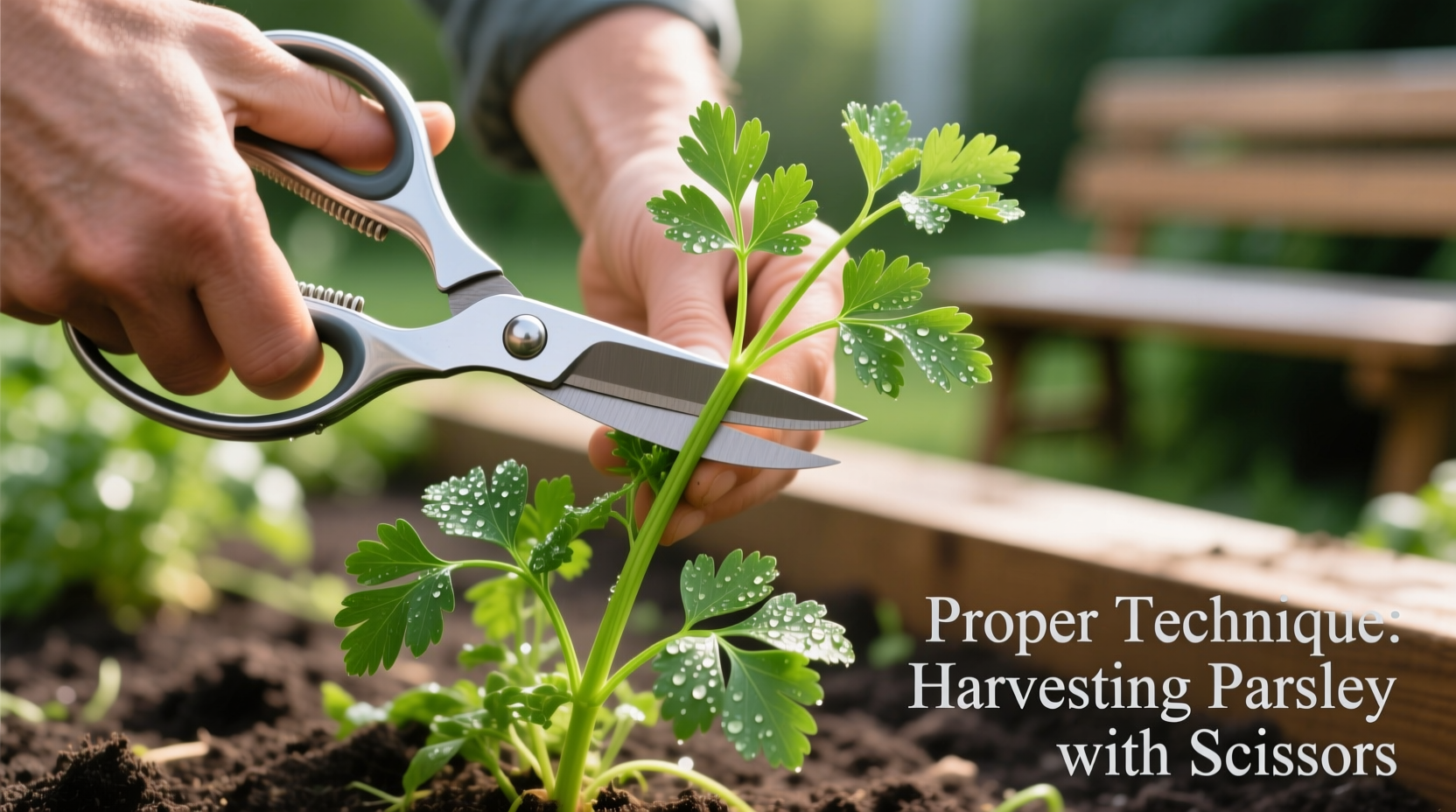 Proper technique for harvesting parsley stems with scissors