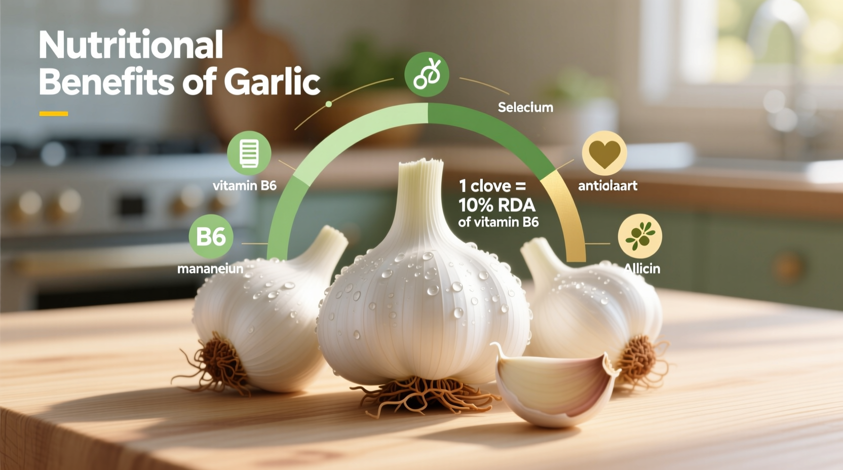 Fresh garlic cloves with nutritional benefits infographic