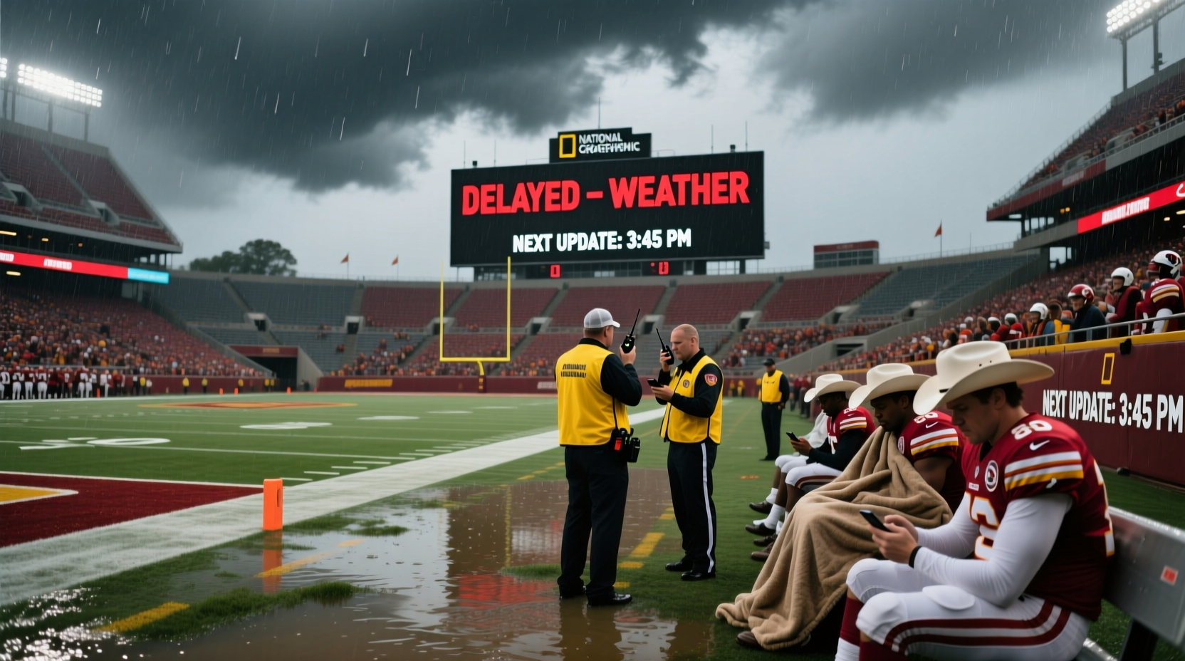why was the cowboys game delayed weather delay explained