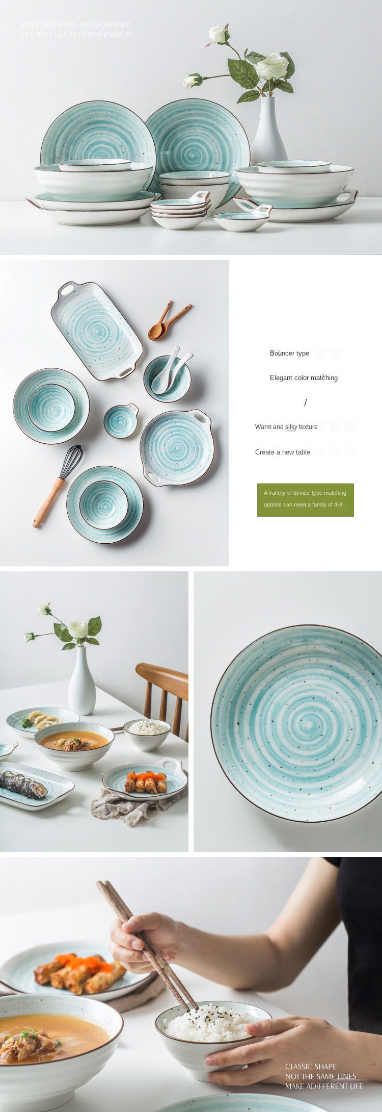 Restaurant Ceramic Dinnerware Sets Plate Rice Salad Noodles Bowl Soup Plate Set For Home Hotel