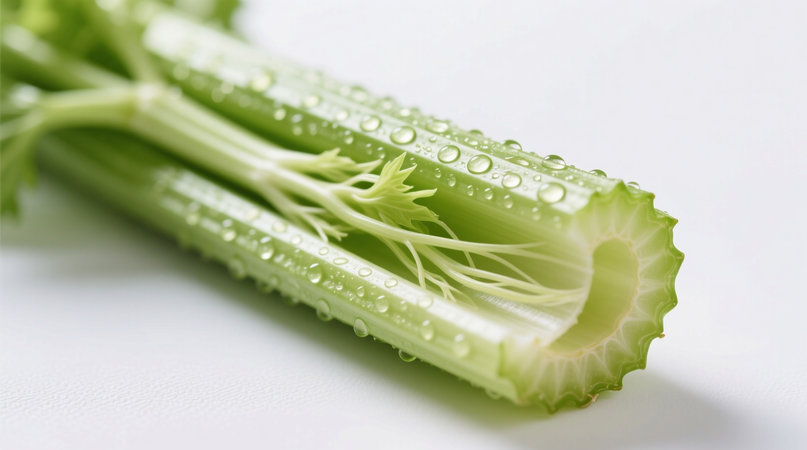 Fresh celery stalks with visible stringy fibers