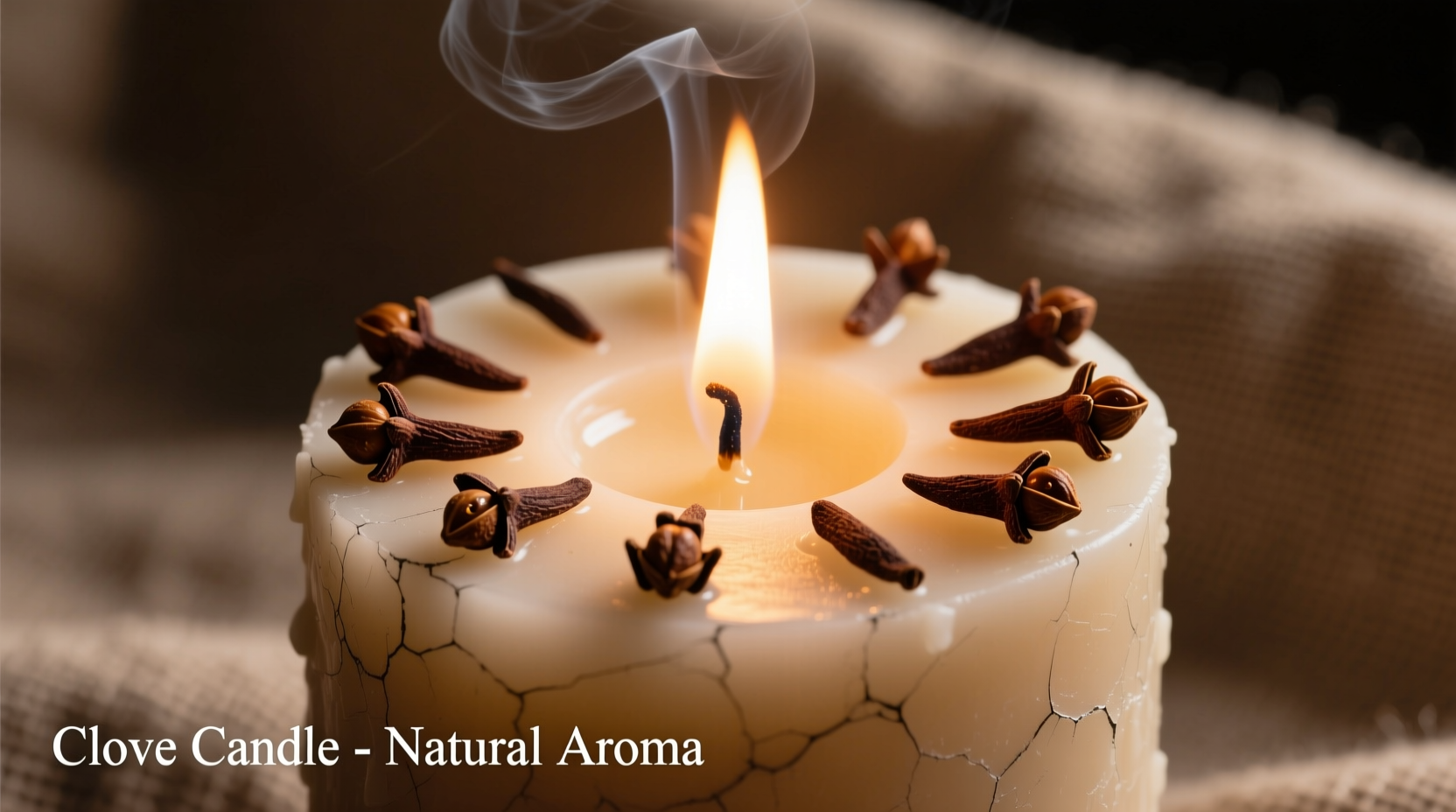 Clove candle burning with whole cloves