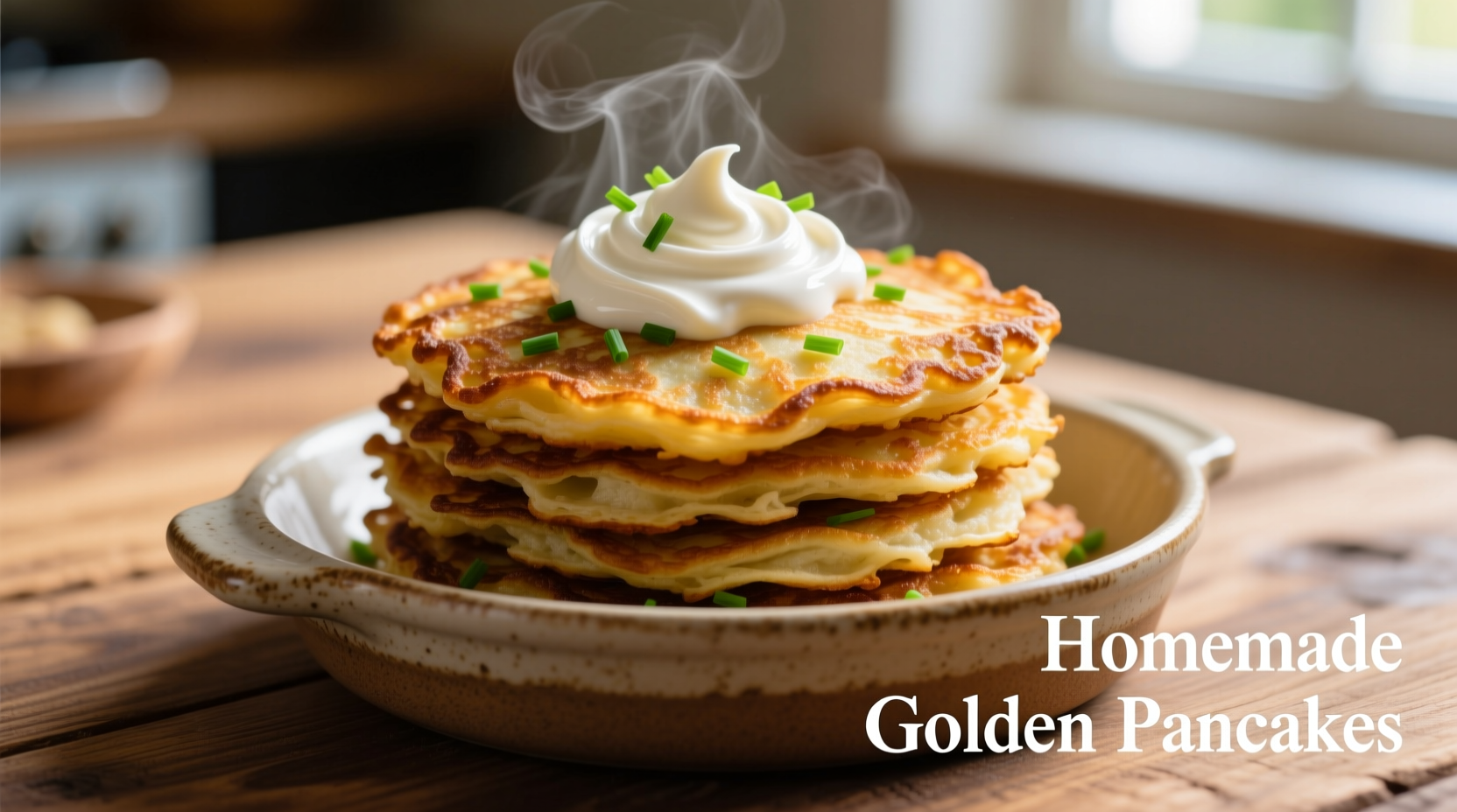 Golden potato pancakes with sour cream