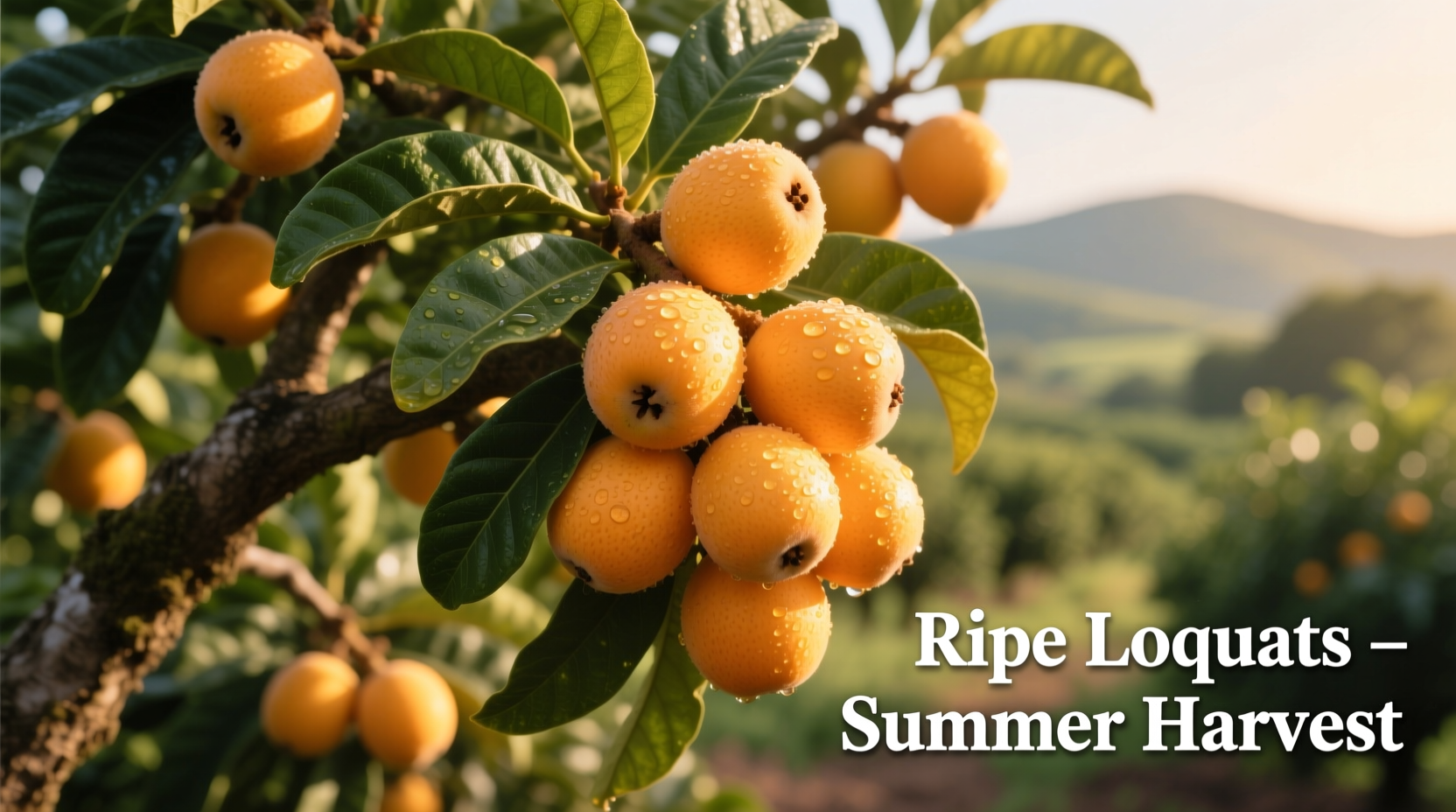 Ripe loquats on tree showing golden-orange fruit