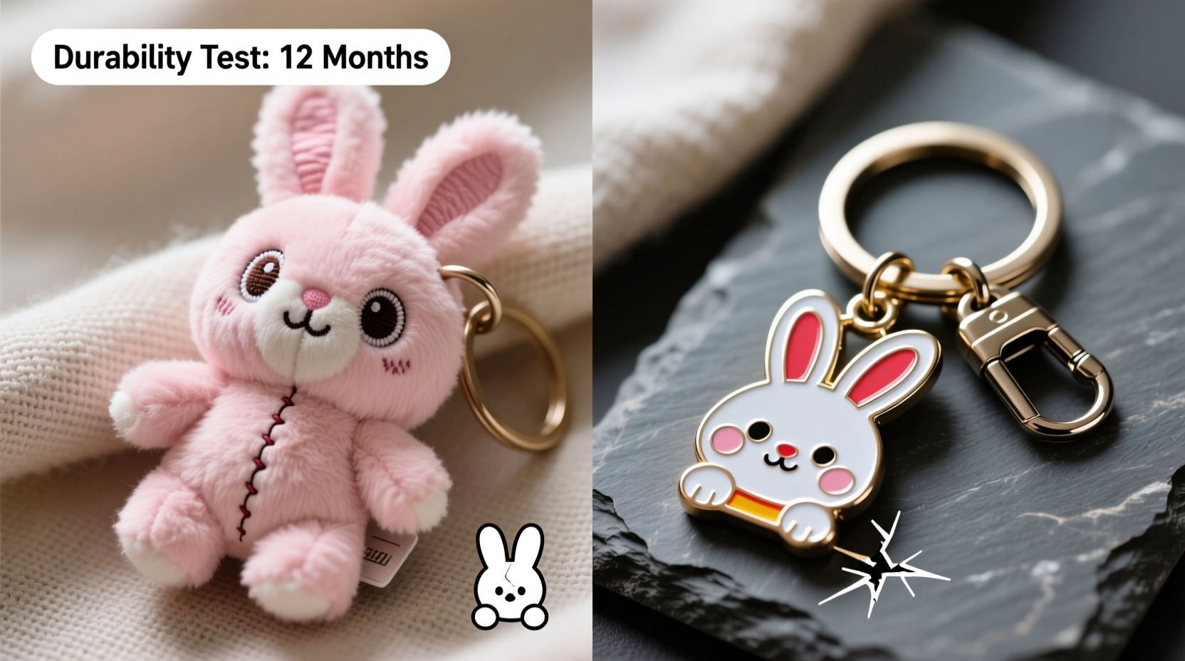 plush rabbit keychain vs enamel keychain which lasts longer and looks cuter