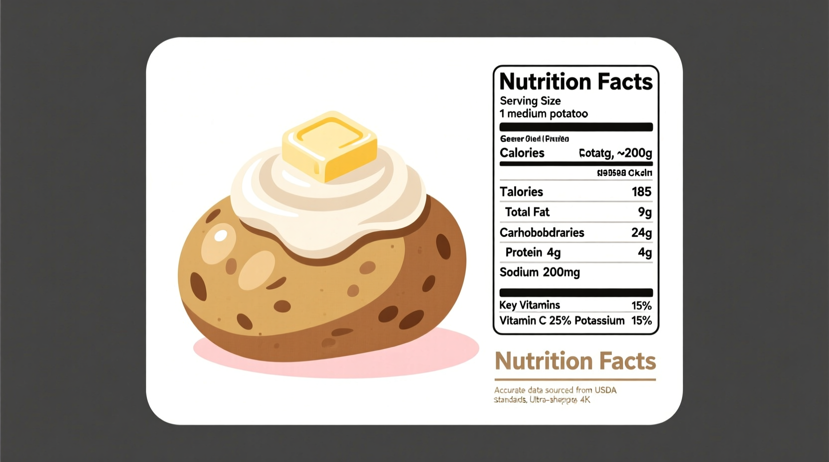 Nutrition facts of baked potato with sour cream and butter
