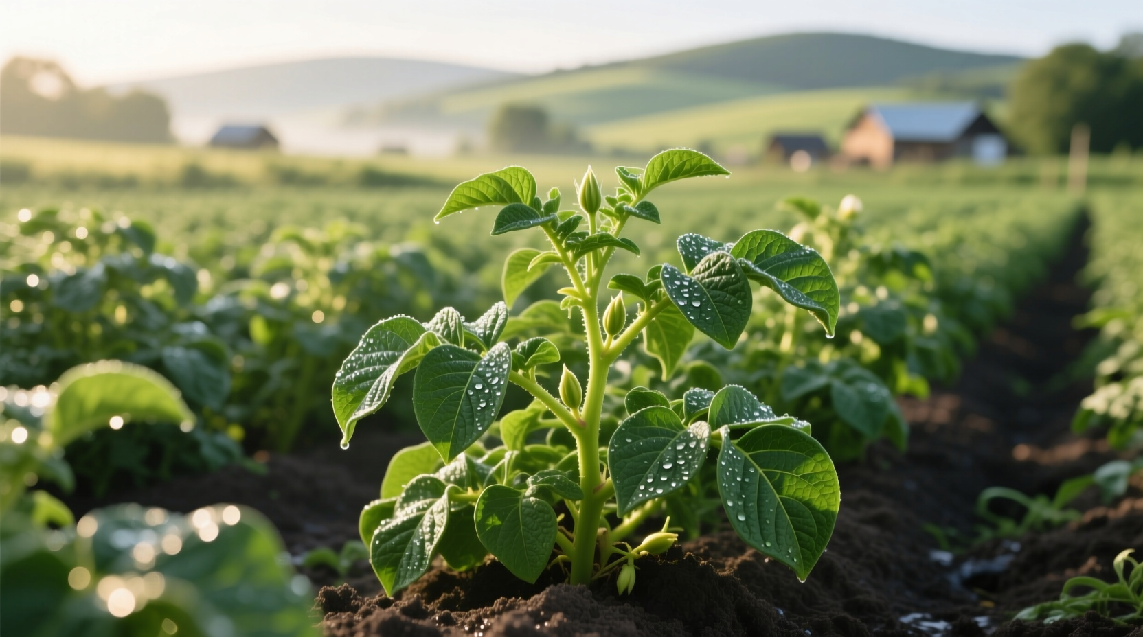 Potato plants at vegetative growth stage showing healthy green foliage