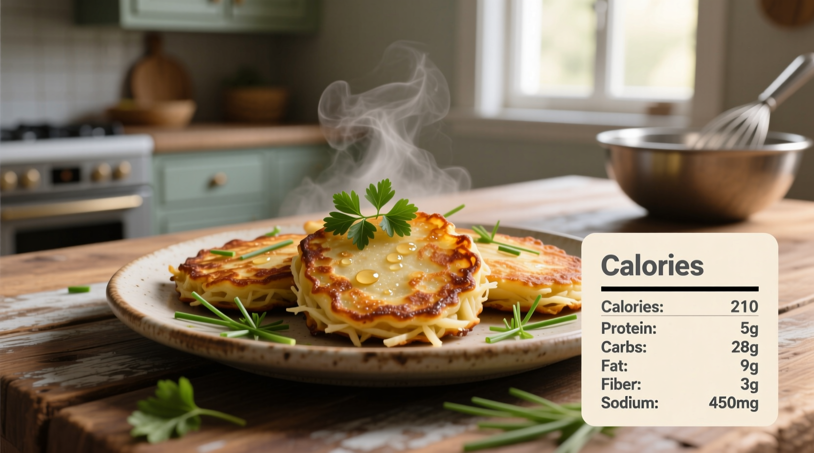 Homemade potato pancakes with nutritional information chart