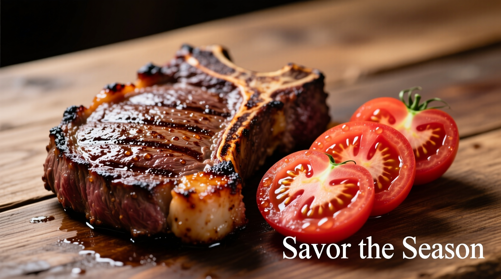 Ripe steak tomatoes sliced beside grilled steak