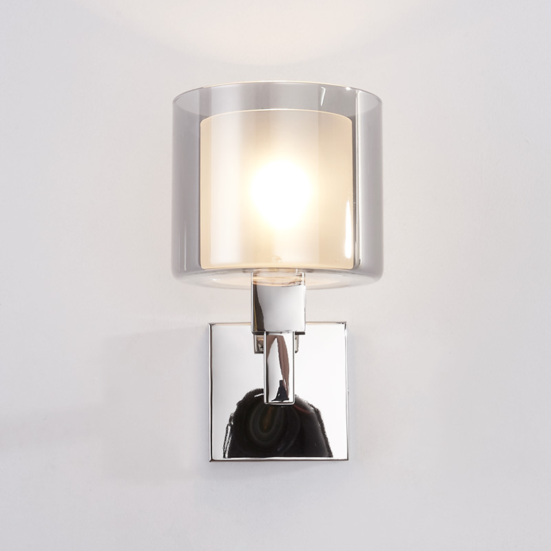 Indoor Wall Sconce 1 Light Wall Mount Light with Clear Glass Contemporary Chrome Bathroom Vanity Wall Light
