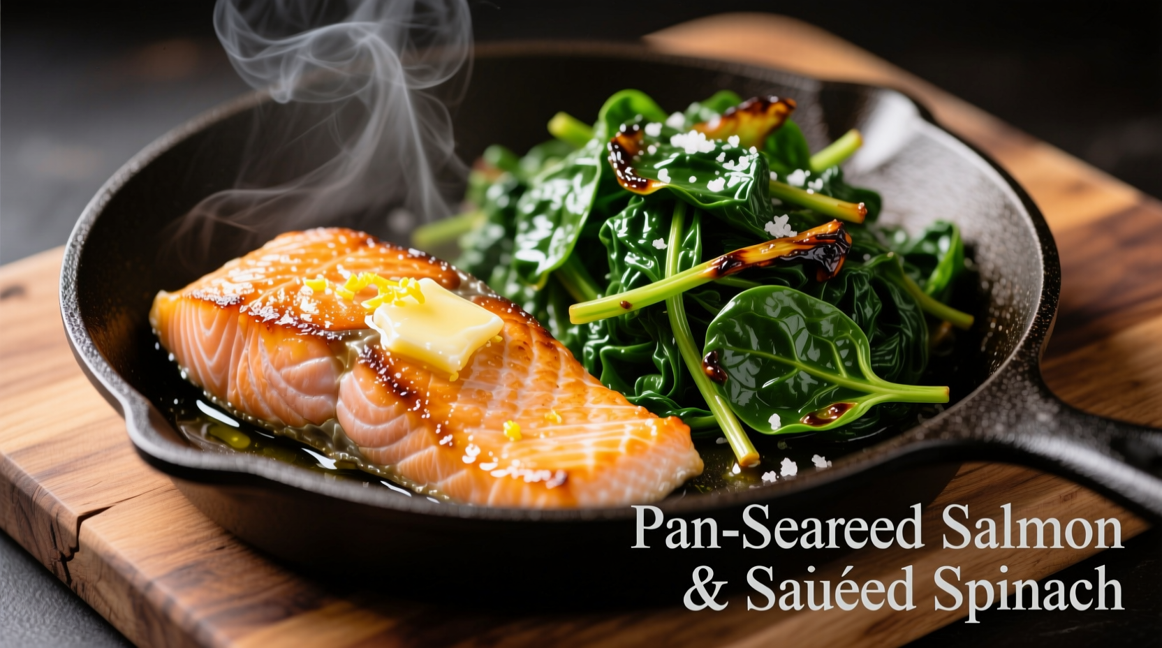 Pan-seared salmon fillet with sautéed spinach