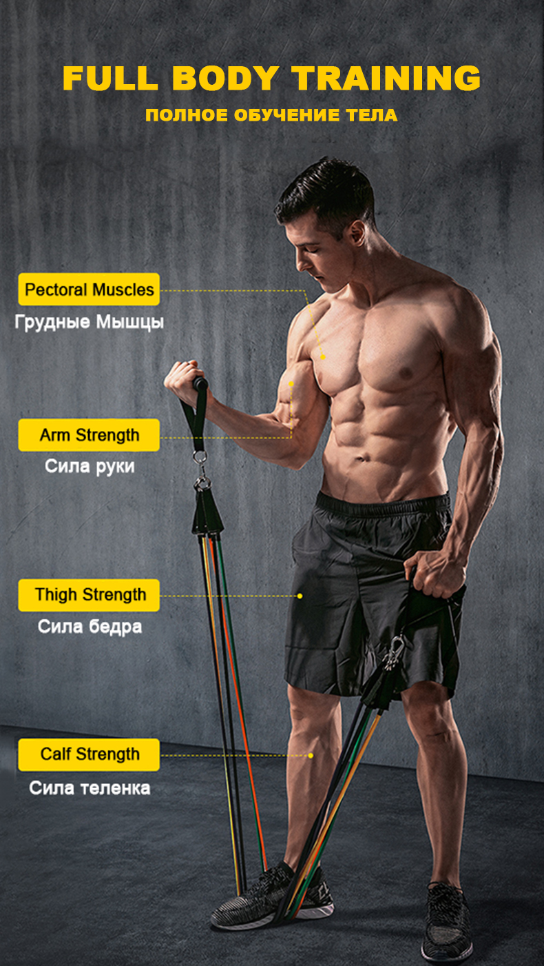 High Quality Rubber Gym Fitness Elastic Hip Loop Exercise Strong Training Resistance Bands Set 11Pcs