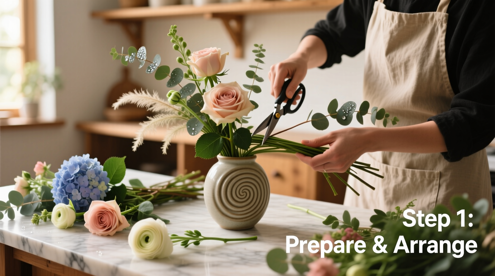 Step-by-step diy flower arrangement construction