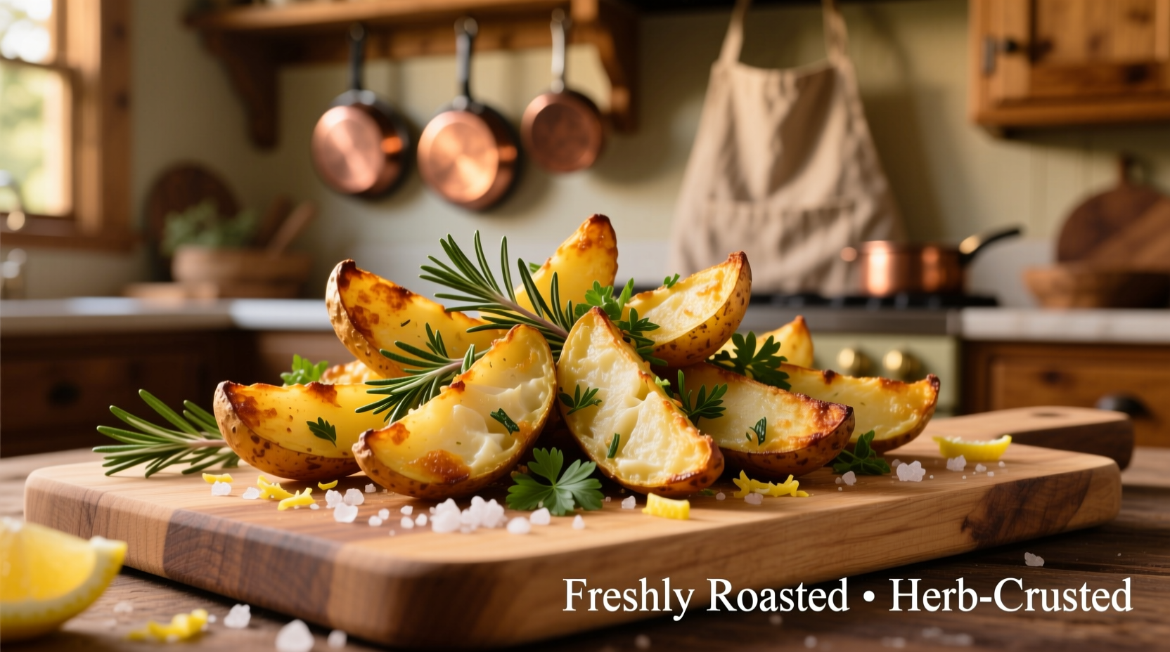 Golden roasted potato wedges with fresh herbs