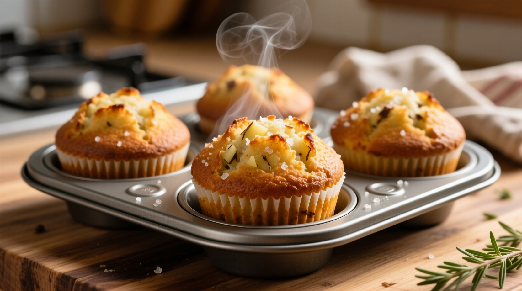 Potato muffins in standard muffin pan with golden crust