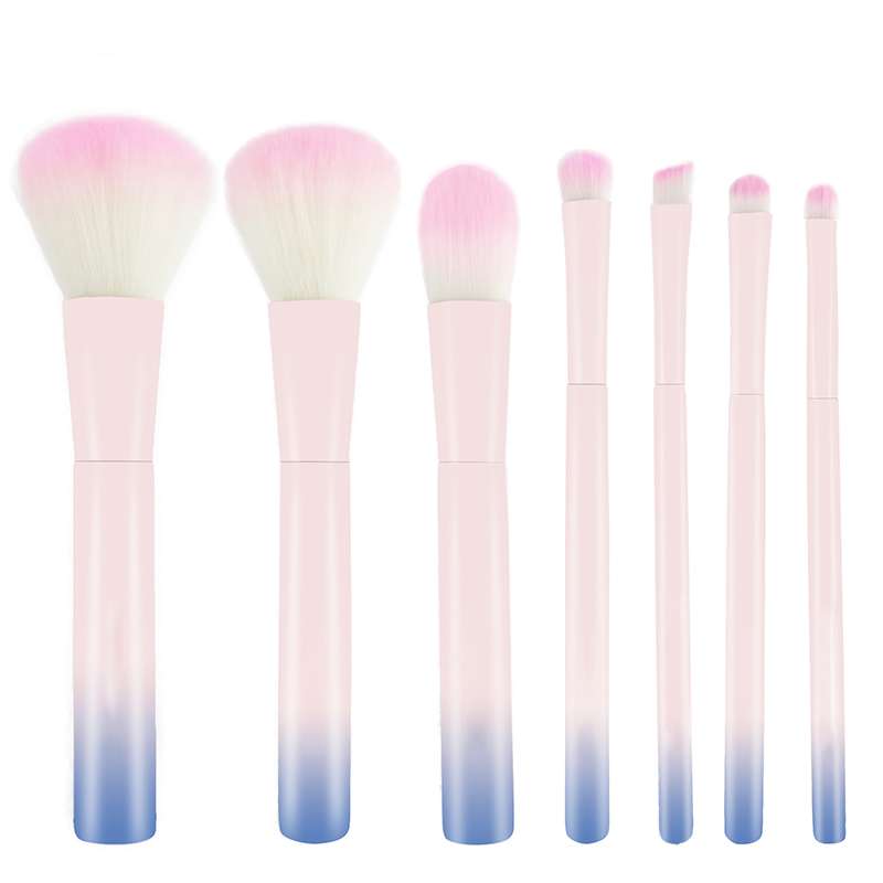 New arrival and beauty gradual change color 7pcs private label makeup brush set with hard paper box package