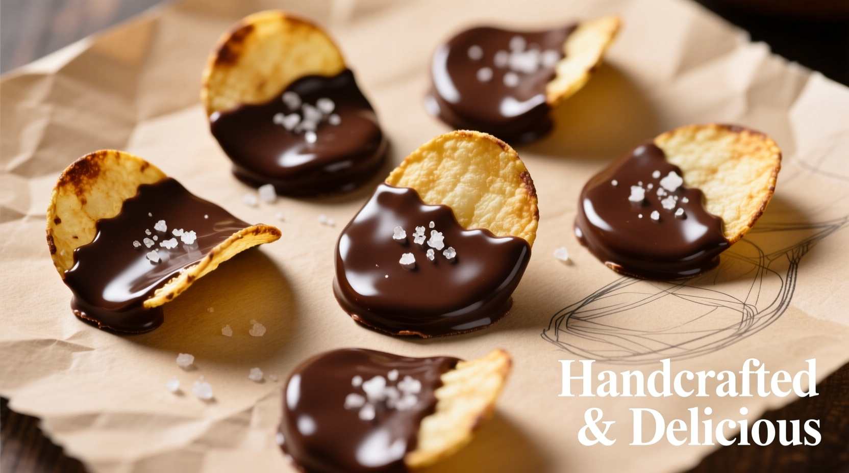 Homemade chocolate dipped potato chips on parchment paper