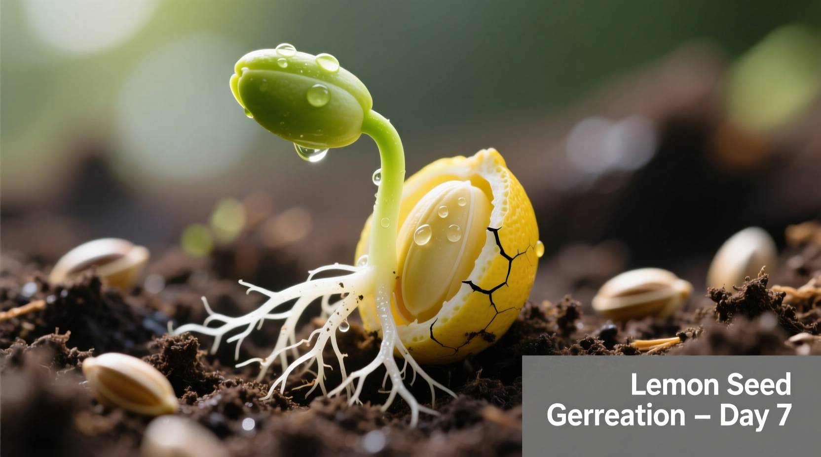 Lemon seed sprout showing root development