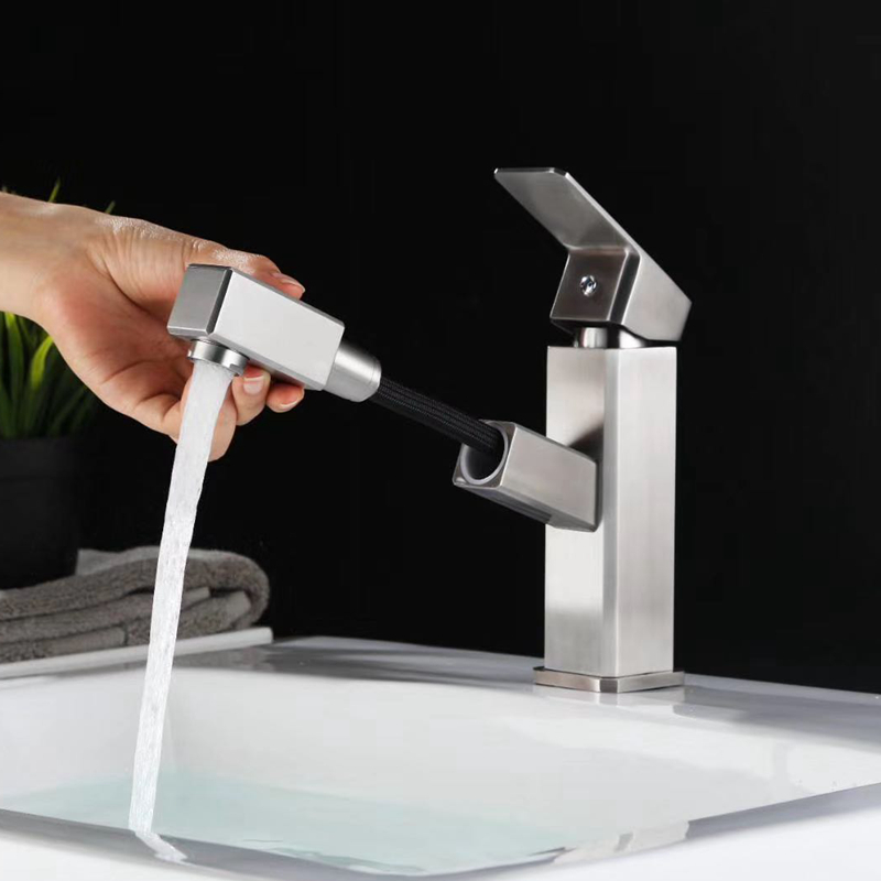 Stainless Steel 304 Single Lever Hot and Cold Water pull-out wash face Basin Faucet Sink Mixer Tap by black color