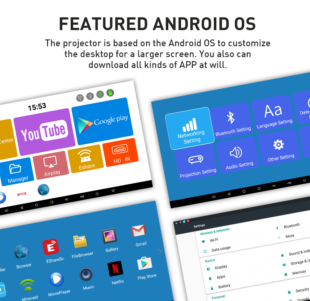 Full HD 1920*1080 WIFI  BT Projector Short throw 4K 1080p DLP Projector for Home Cinema