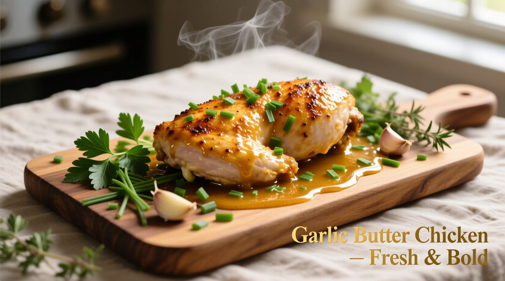 Golden garlic butter chicken with fresh herbs