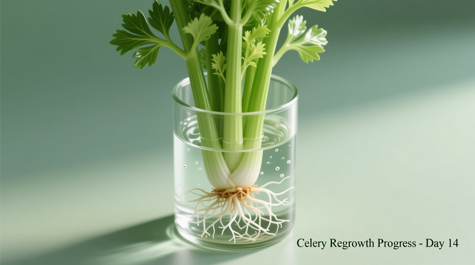 Celery regrowth progress in glass container