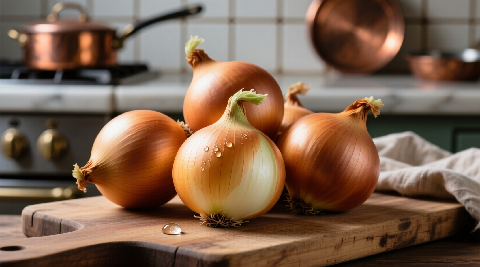 Fresh Vidalia onions with characteristic flat shape and golden skin