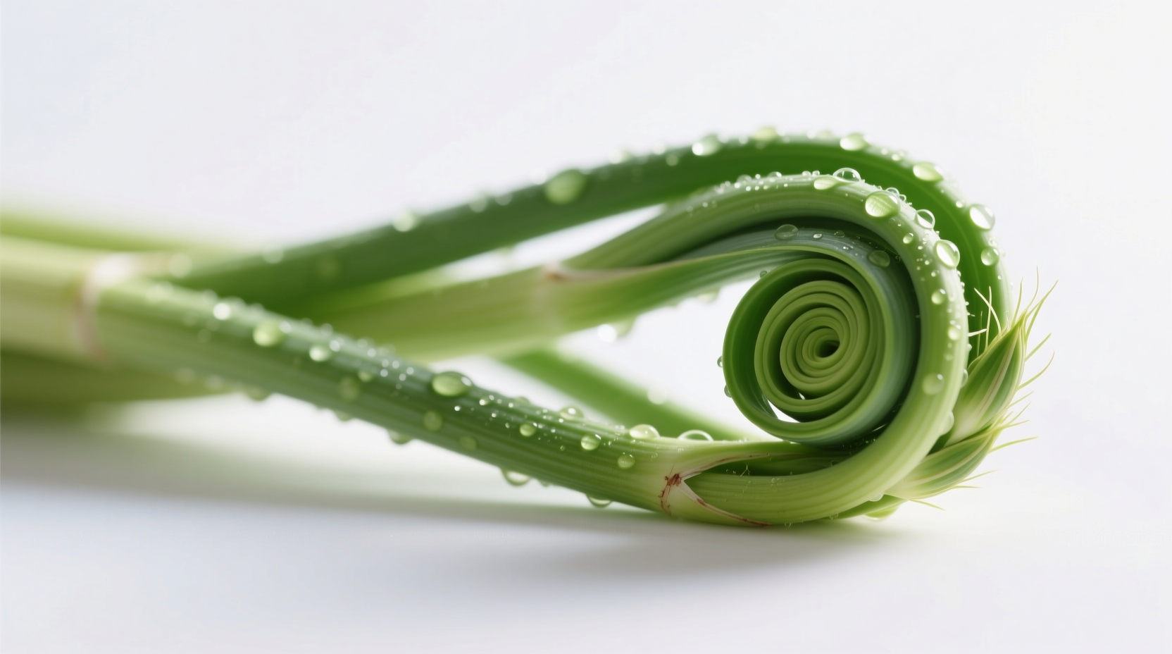 Fresh garlic scapes with curled green stalks