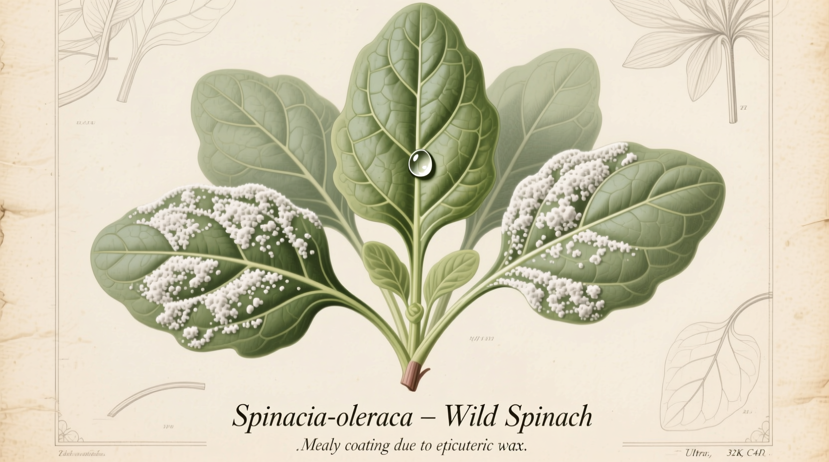 Wild spinach plant showing diamond-shaped leaves with white mealy coating