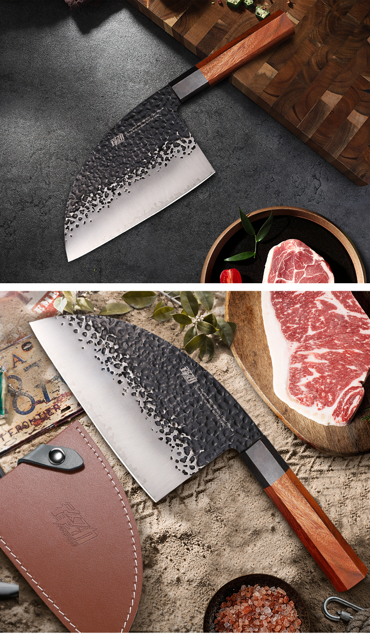 FINDKING 6.5 inch chef chopping knife Kitchen Outdoor Super Sharp Rosewood Handle Cleaver Butcher Knife with Cover