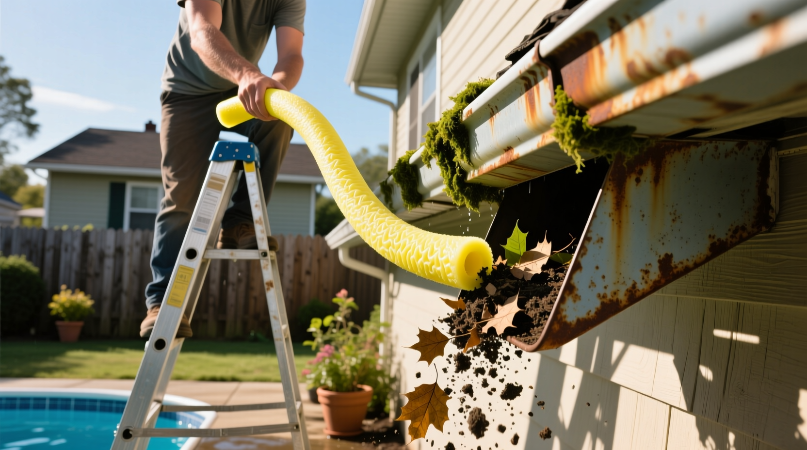 pool noodle gutter cleaning