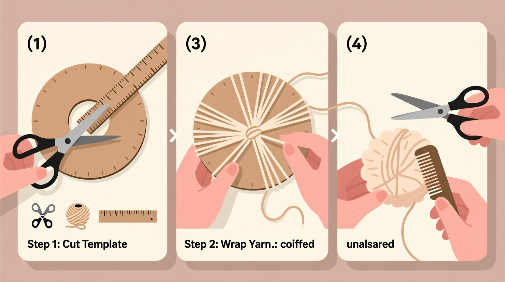 effortless step by step guide to making fluffy pom poms using cardboard templates